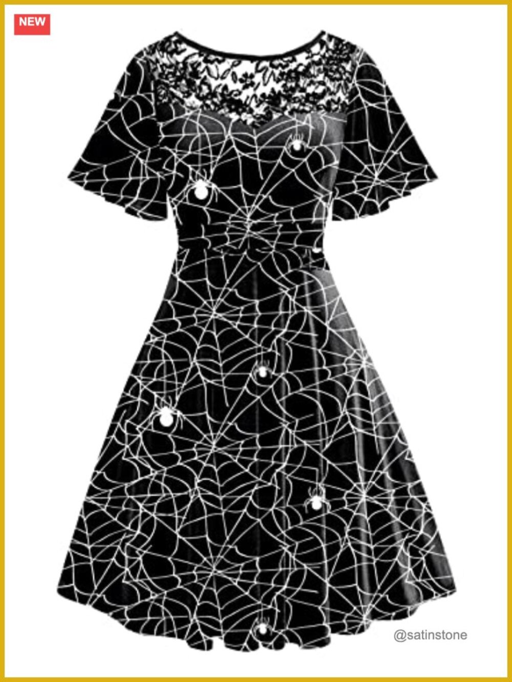 Women Halloween Lace Flutter Sleeve A-Line Party Dress